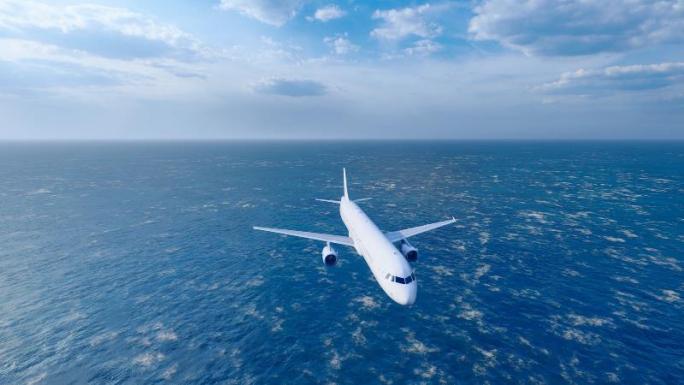 飞机飞过大海穿越海平面