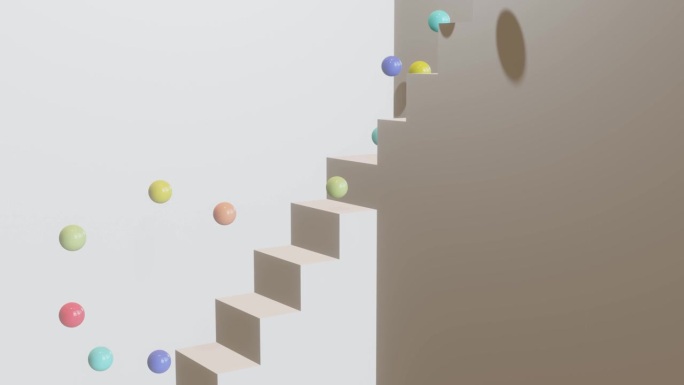 五颜六色的球从楼梯上掉下来。