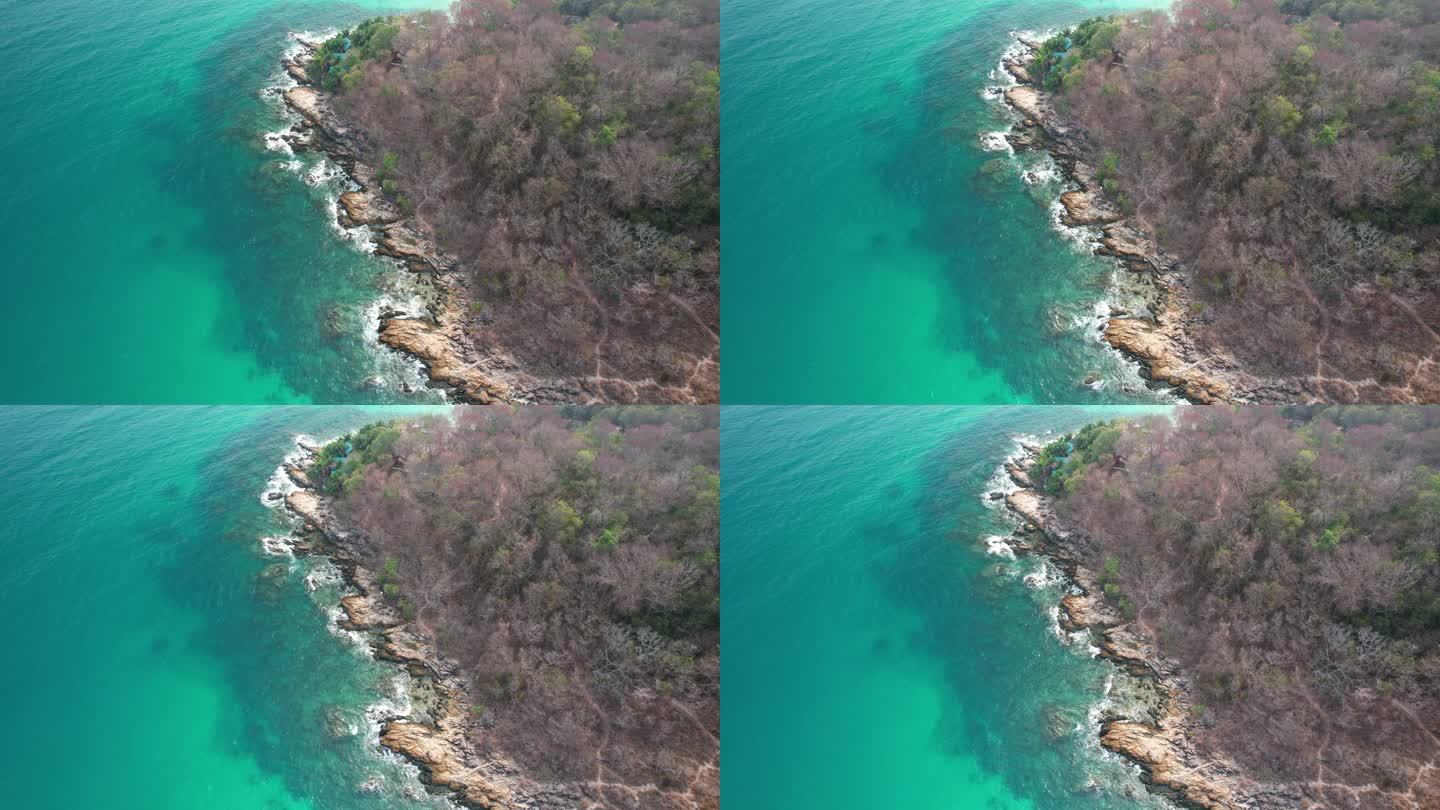 岛屿碧蓝色海浪俯视航拍