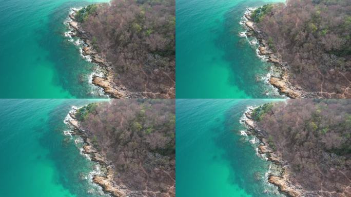 岛屿碧蓝色海浪俯视航拍