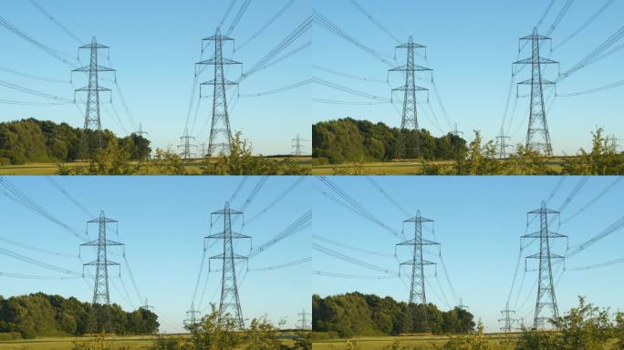 英国乡村一座发电站附近的高压输电线