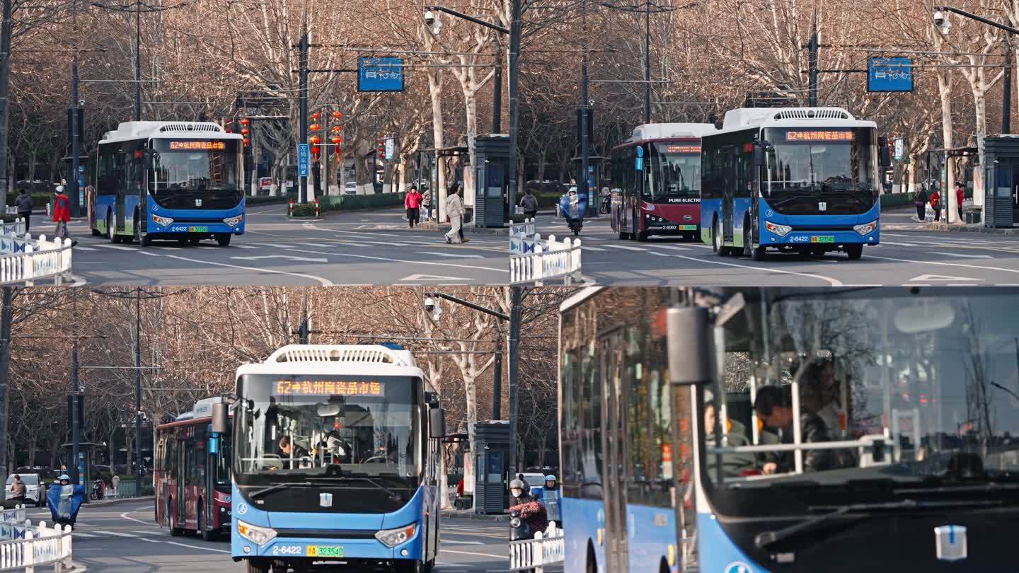 冬日午后的杭州道路的公交车