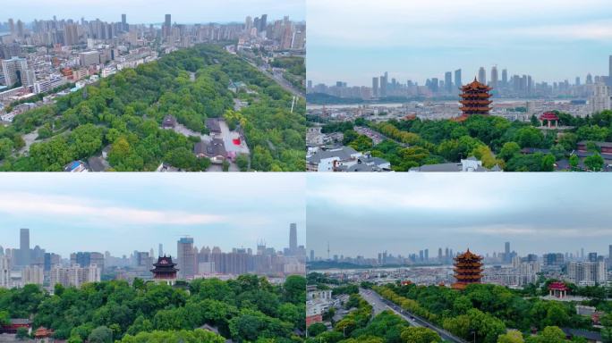 武汉黄鹤楼航拍湖北武昌区地标建筑城市风景