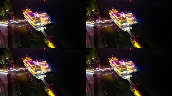 湖南湘江橘子洲码头夜景航拍