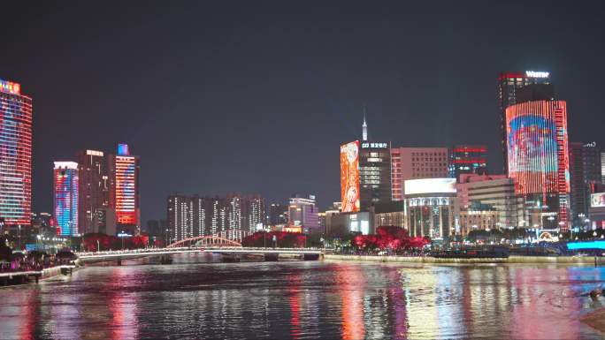 浙江宁波老外滩建筑夜景夜晚灯光