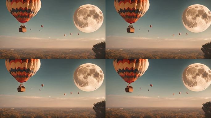 巨大月亮和热气球