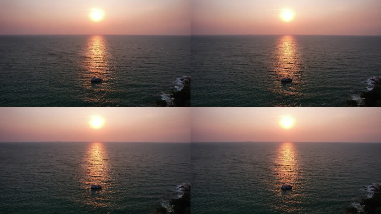 日出日落下的海洋船航拍1