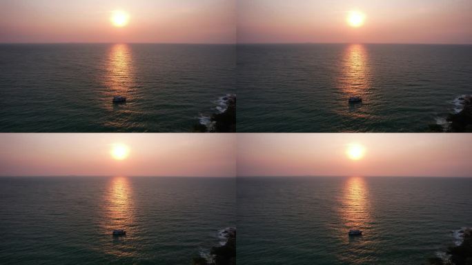 日出日落下的海洋船航拍1