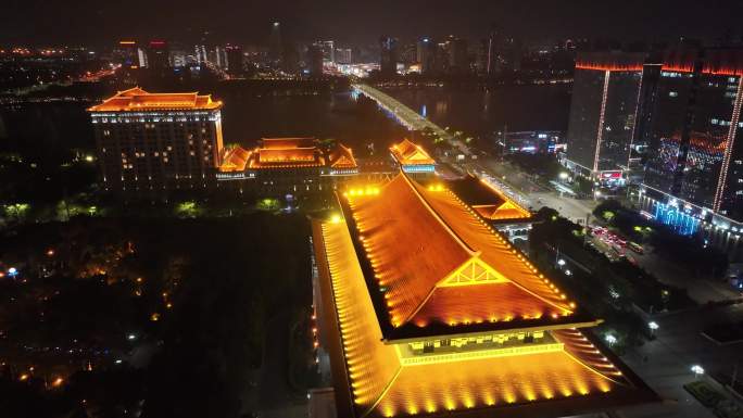 厦门集美区集美市民公园集美塔航拍夜晚夜景