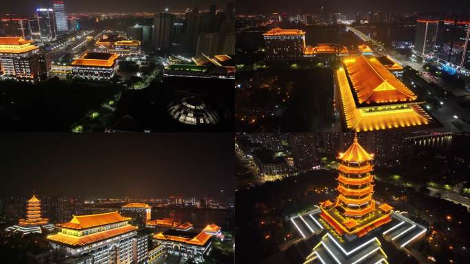 厦门集美区集美市民公园集美塔航拍夜晚夜景