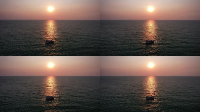 日出日落下的海洋船航拍4
