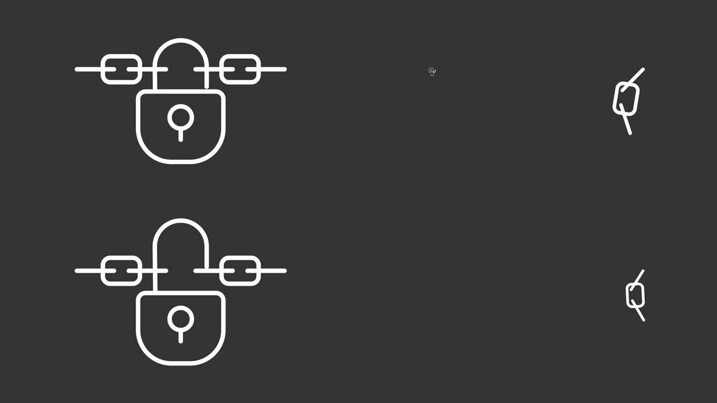 锁链带锁图标的2D白色简单细线动画，透明背景高清视频，代表经济危机的无缝循环4K视频
