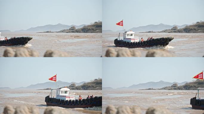 风车风力发电机群山海水流动