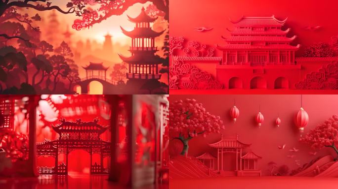 剪纸传统文化中国春节喜庆动画背景