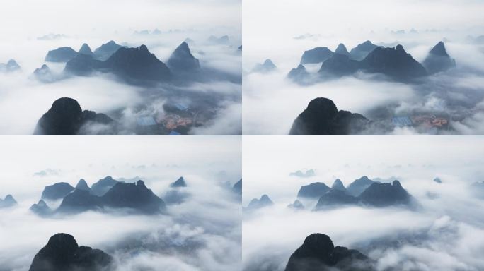 航拍延时广西桂林平流雾美景宣传片