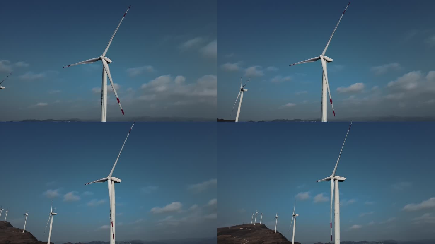 4K高山风力发电风车航拍近景A02