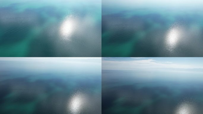 航拍波光粼粼的青海湖