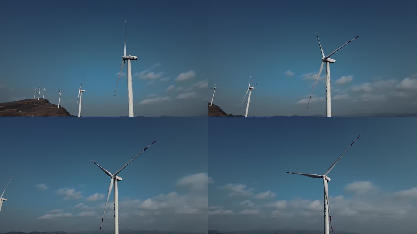 4K高山风力发电风车航拍近景A03