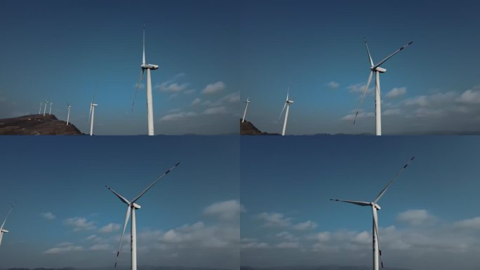 4K高山风力发电风车航拍近景A03