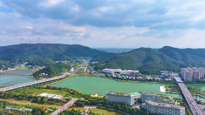 湖南长沙梅溪湖公园风景桃花岭风景区航拍城