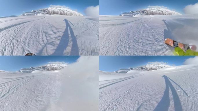 镜头:在风景如画的阿尔巴尼亚阿尔卑斯雪山上滑雪