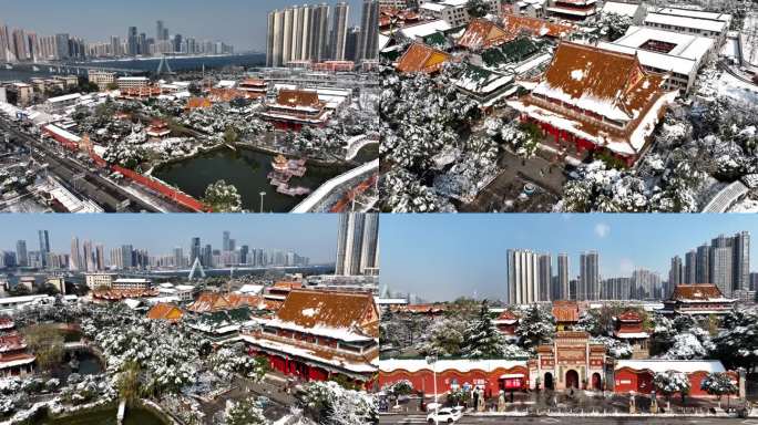 长沙开福寺雪景地标建筑雪景