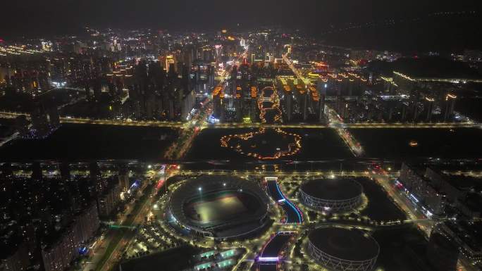 浙江温州乐清夜景航拍