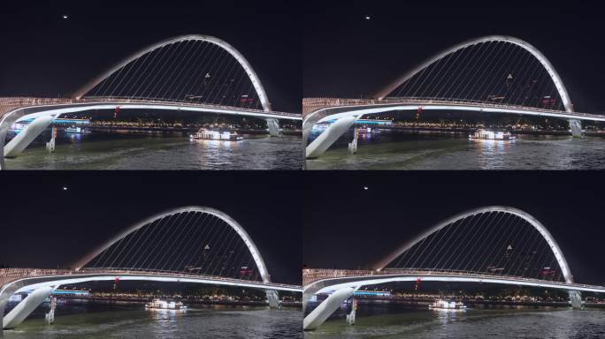 4K实拍，广州海心桥下游轮驶过及两岸夜景