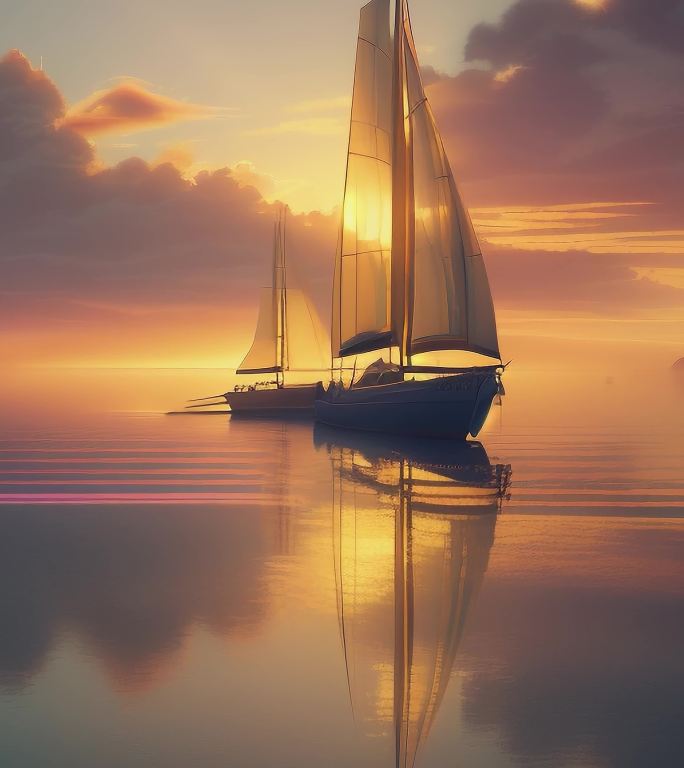 大海帆船和夕阳（竖版）