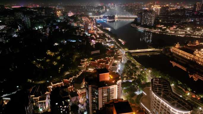 福州台江区闽江夜晚夜景航拍福建城市风景风