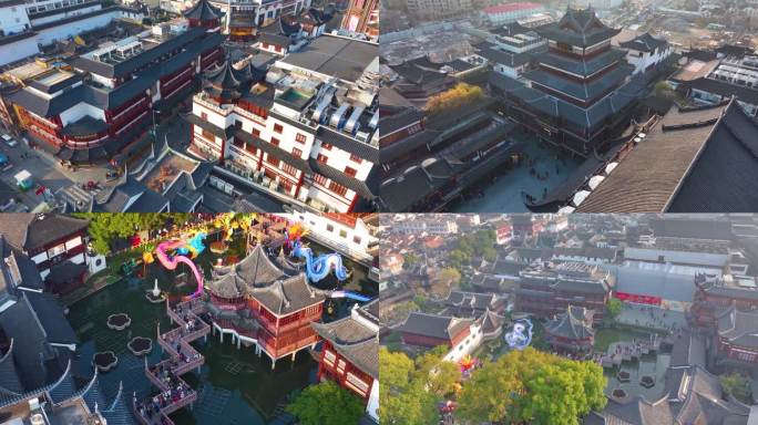 豫园城隍庙航拍上海黄浦区城市风景风光旅游