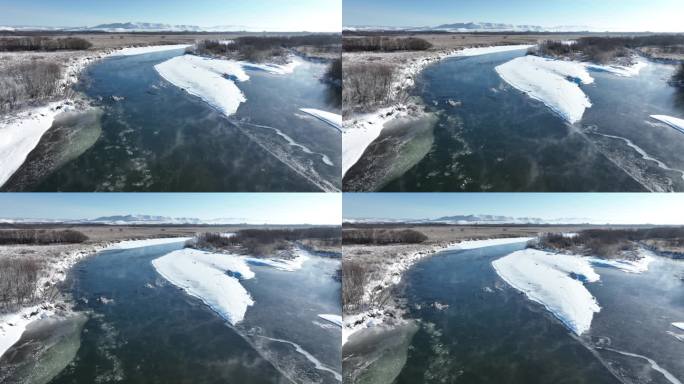 冬天湿地河流初雪风景