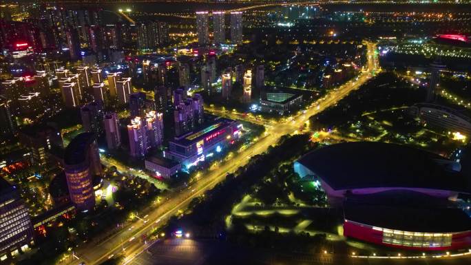 南京市玄武区车流夜景航拍延时400