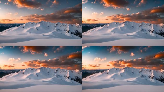 雪山云雾森林阳光树林远山峰大自然生态风景