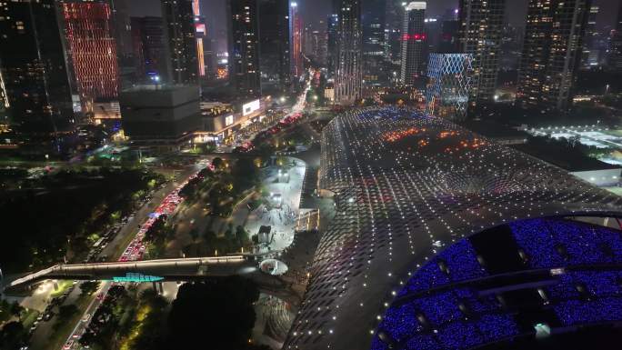 深圳湾体育中心体育场夜晚夜景航拍春茧体育