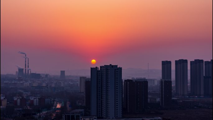 淄博张店区日出太阳从地平线升起延时摄影