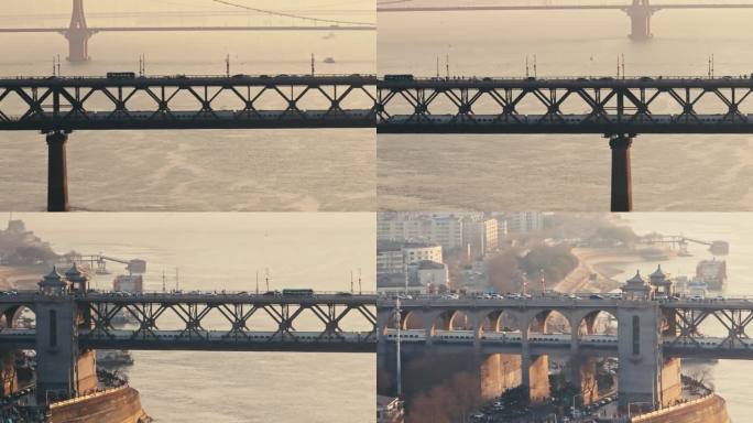 夕阳下的武汉长江大桥