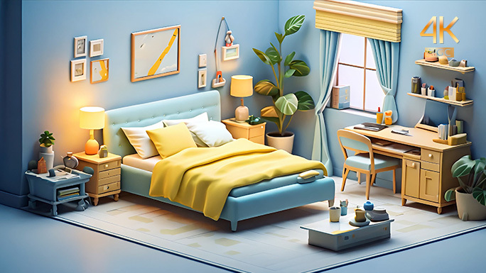 温馨的小家三维动画 睡房客厅卧室简约风格
