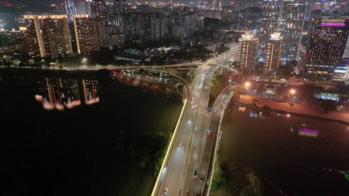 福州台江区金山大桥立交桥航拍车流夜晚夜景