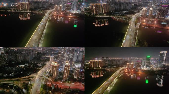 福州台江区金山大桥立交桥航拍车流夜晚夜景