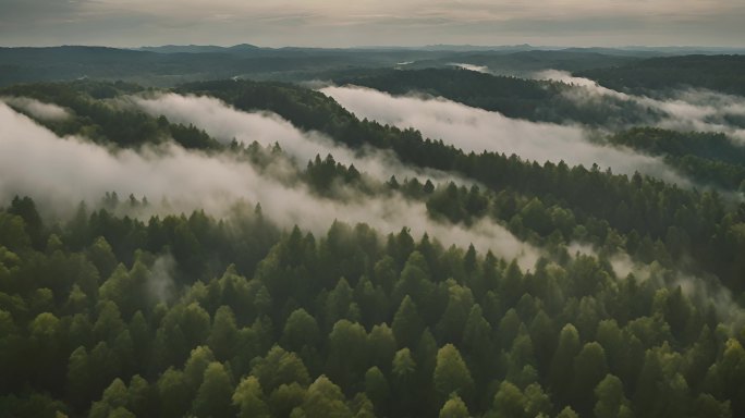 山峰云雾森林阳光树林大自然生态环境风景
