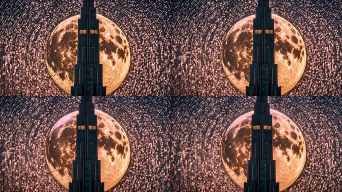 迪拜塔和巨大圆月