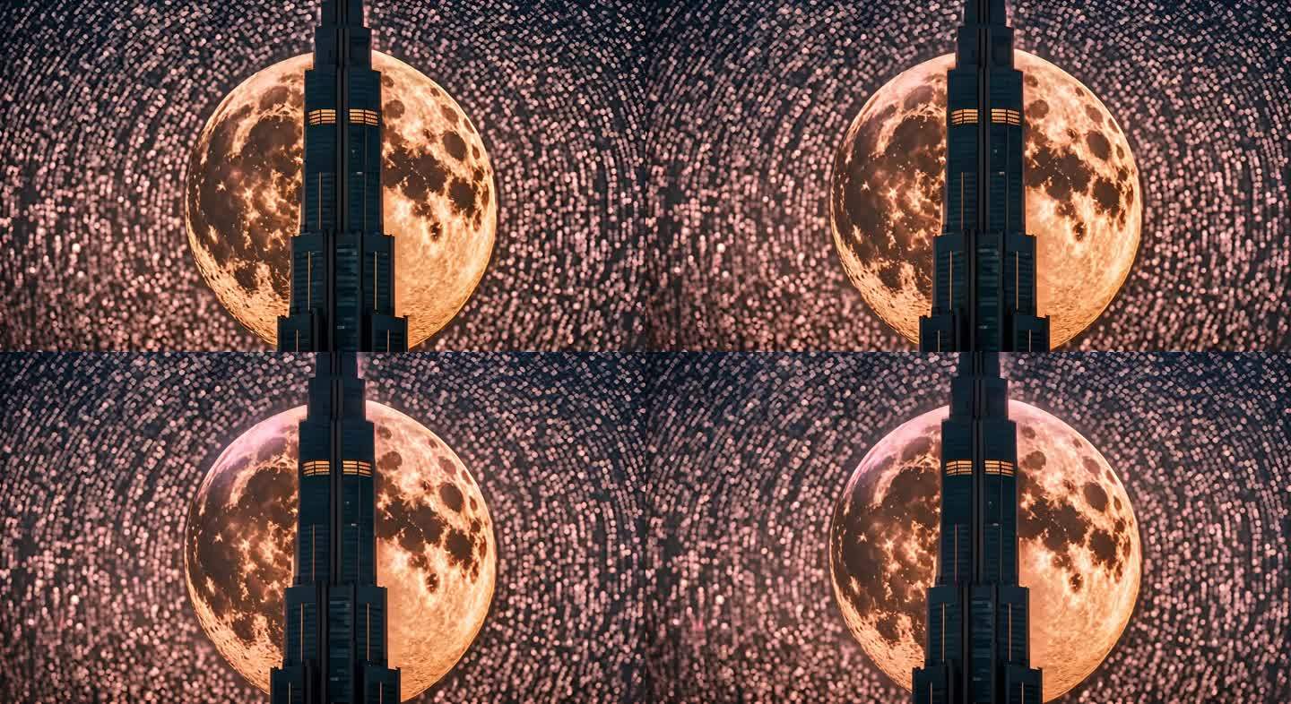 迪拜塔和巨大圆月