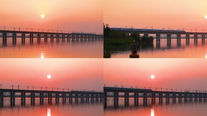 高铁与日落 夕阳高铁