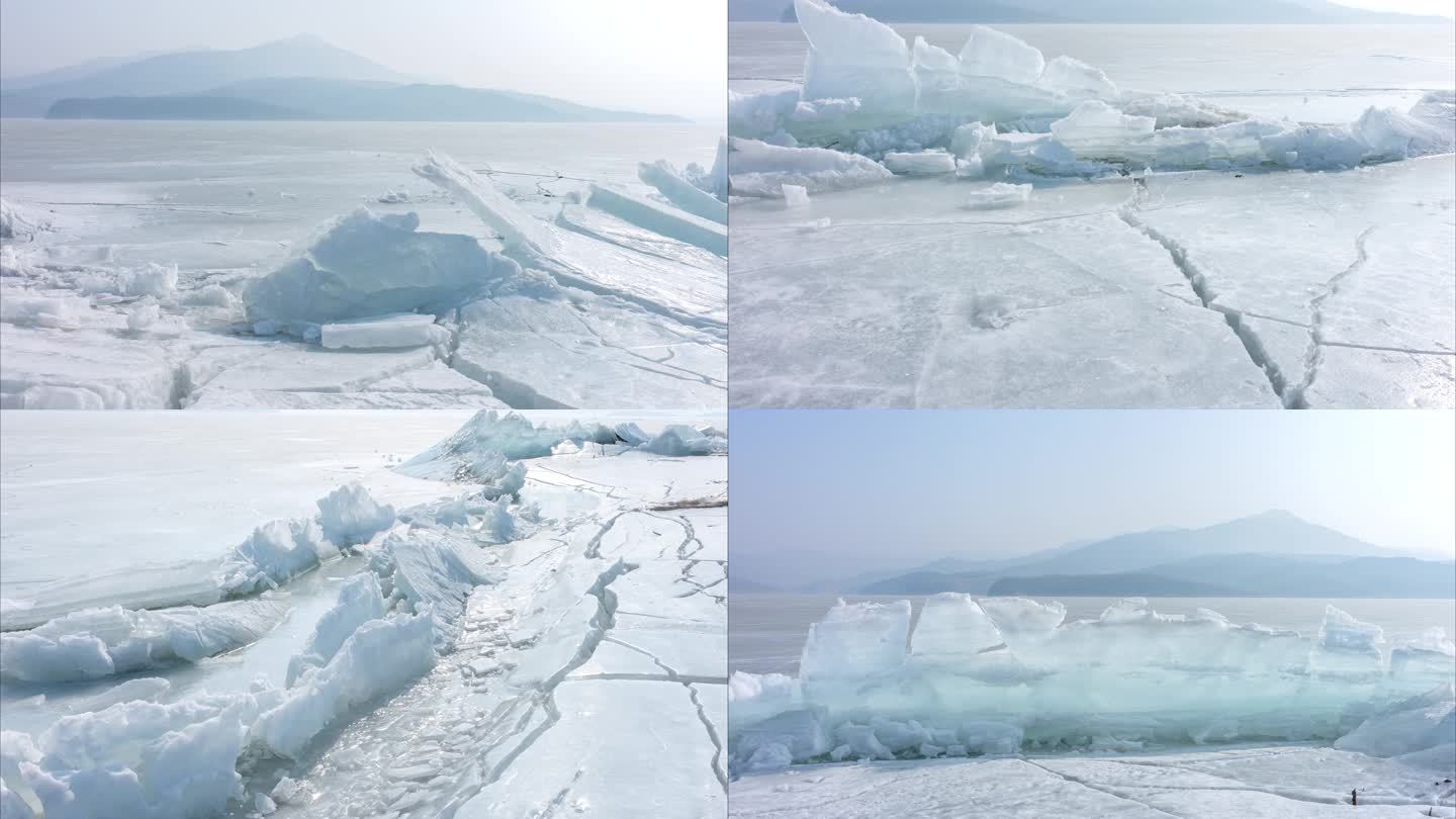 冰层冰盖冰块冬季寒冷湖泊水库