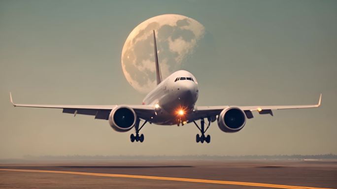 飞机与巨大的月亮
