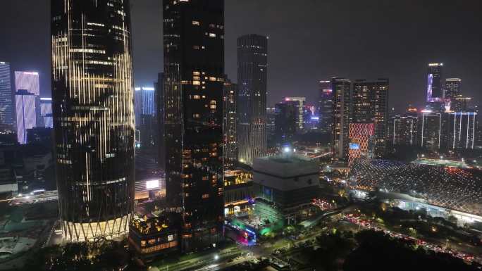 中国华润大厦南山区航拍夜晚夜景春笋大厦深