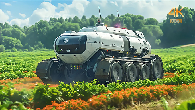 未来超级农业机器人 翻土播种施肥除虫收割