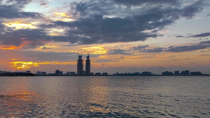 上海临港滴水湖蓝天白云延时摄影