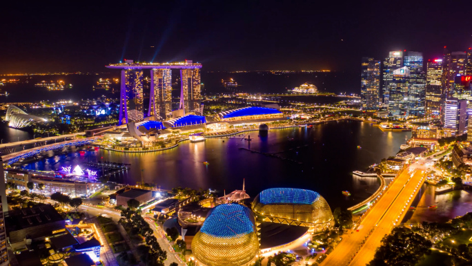 新加坡夜景航拍 东南亚 金融中心 航拍